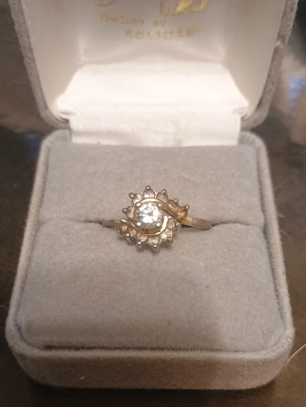 Gold-Tone Cluster Halo Ring with Clear Stone